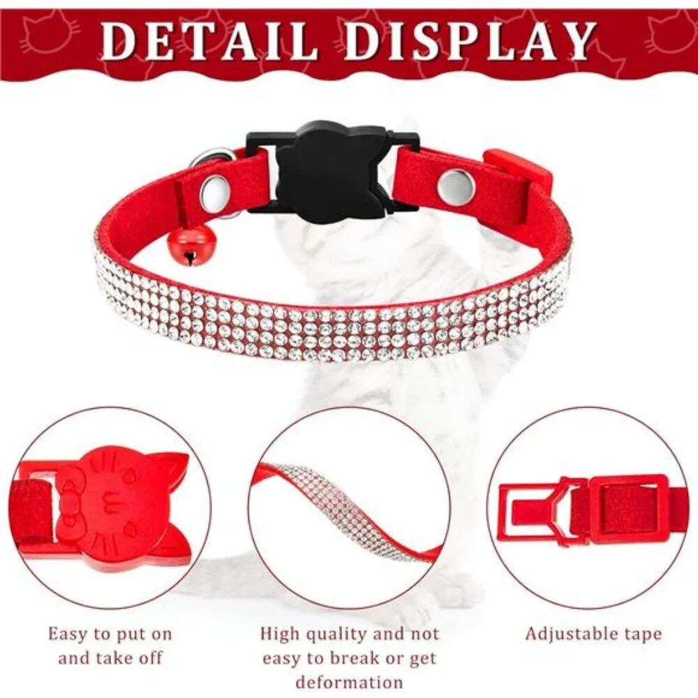 4 Pcs Rhinestone Cat Collar Heart Bling